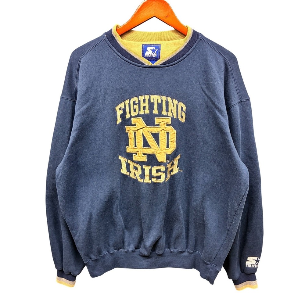 Starter Notre Dame Fighting Irish Sweatshirt Mens L Blue Crewneck Vintage 90s
